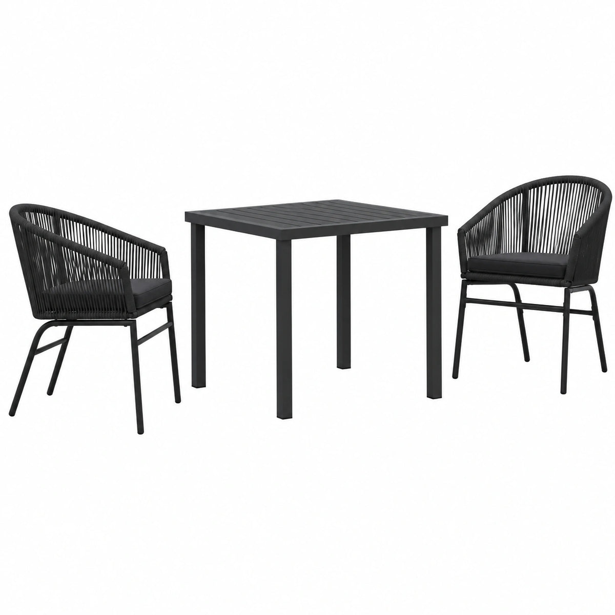 Salon de jardin, coloris noir, 3 pièces, pour la terrasse ou le jardin
