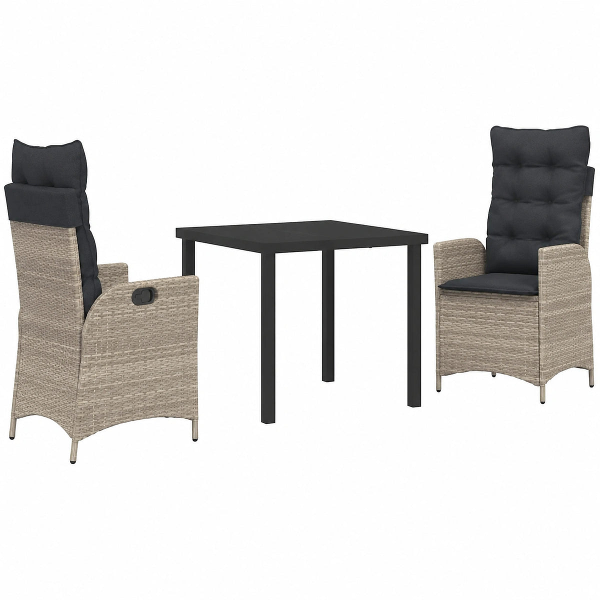 Salon de jardin, 3 pièces, réglable, en acier et verre, coloris gris, pour la terrasse ou le jardin