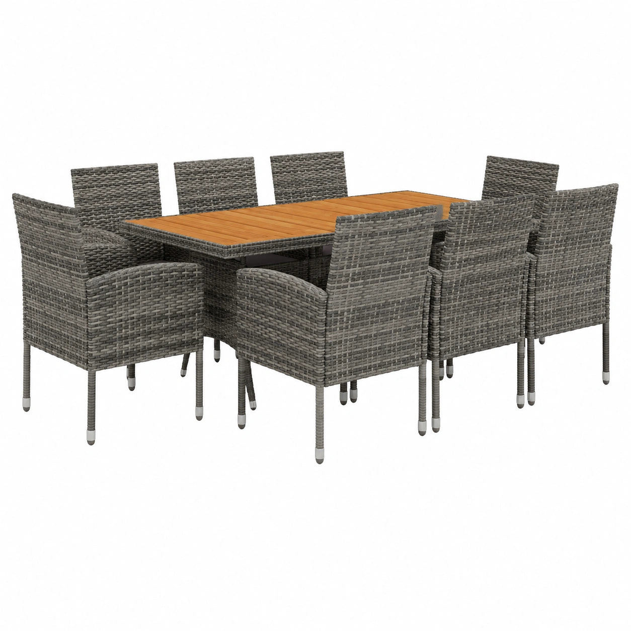 Table à manger, en résine tressée, 9 pièces, coloris gris, pour la salle à manger