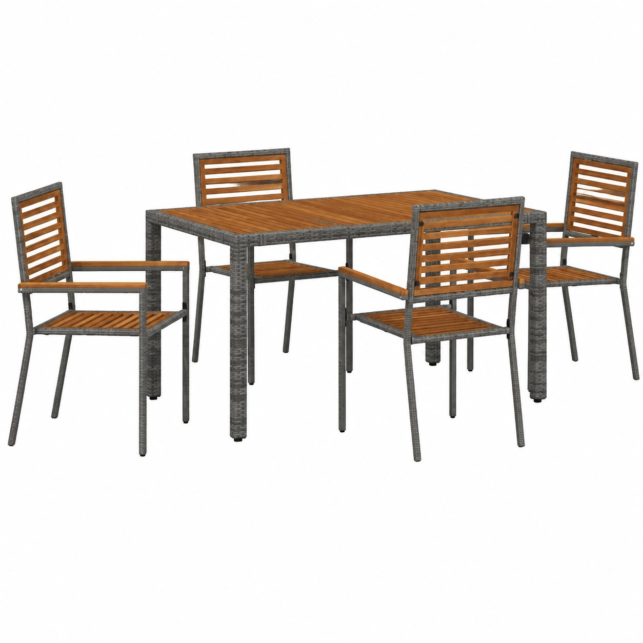 Salon de jardin, en résine tressée, coloris gris et marron, 5 pièces, pour la terrasse ou le jardin