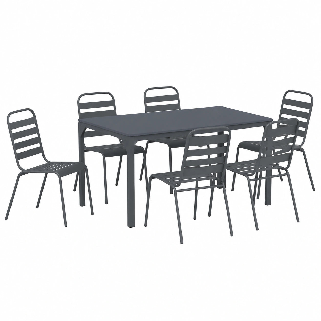 Salon de jardin, 7 pièces, extensible, réglable, coloris anthracite, pour la terrasse ou le jardin