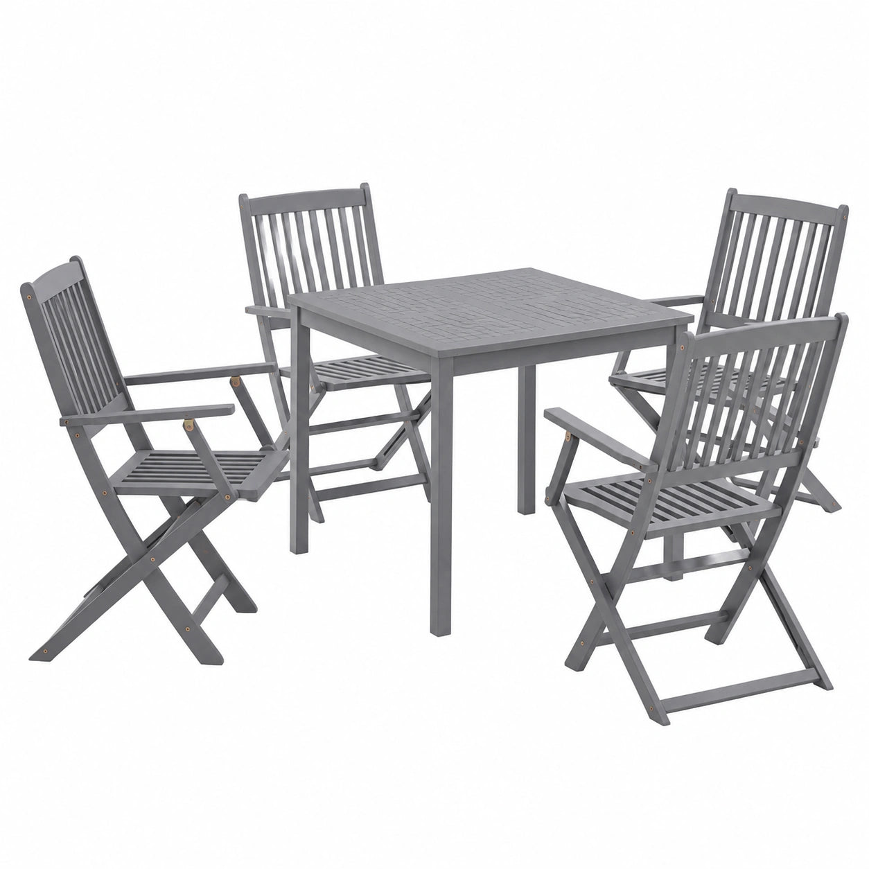 Salon de jardin, pliable, coloris gris, 5 pièces, 80 x 80 cm, pour la terrasse ou le jardin