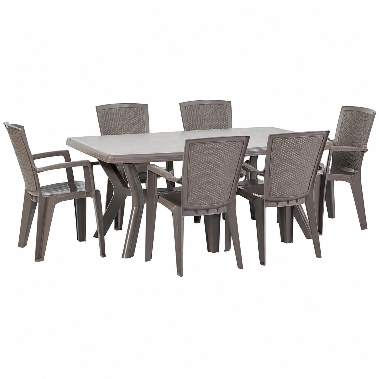 Salon de jardin, coloris taupe, 6 places, pour la terrasse ou le jardin