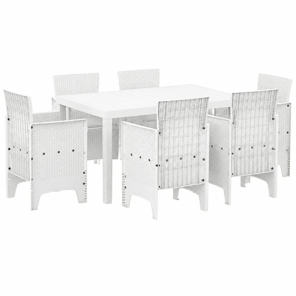 Salon de jardin, 7 pièces, coloris blanc, pour la terrasse ou le jardin