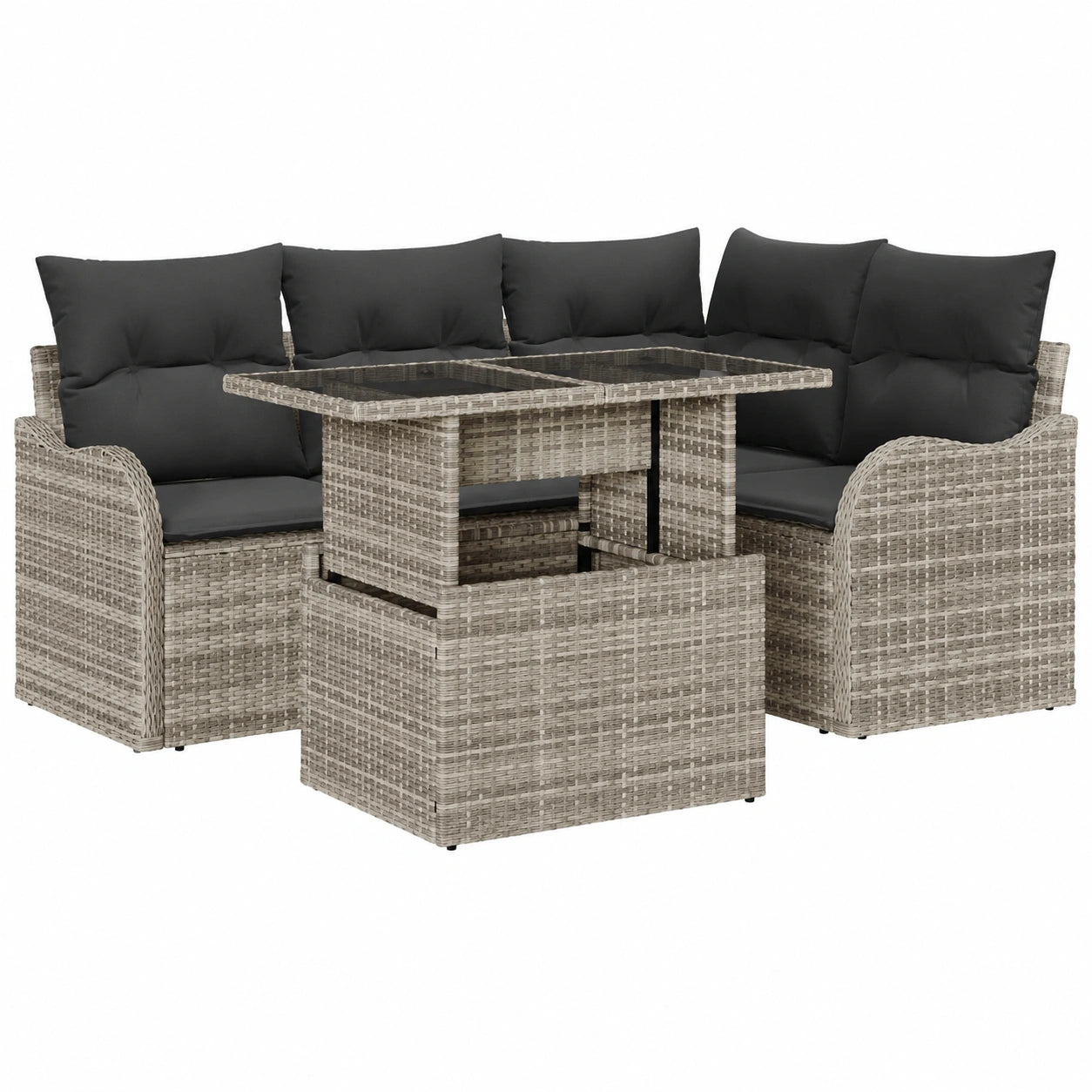 Salon de jardin, en résine tressée, coloris gris, 5 pièces, pour la terrasse ou le jardin