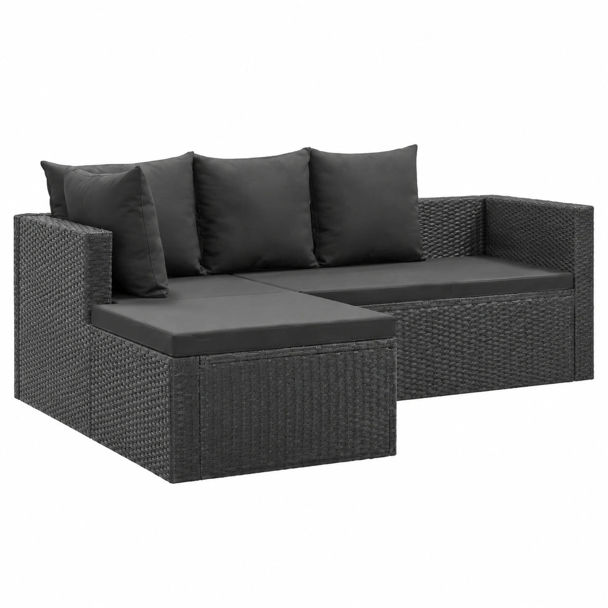 Salon de jardin, en résine tressée, 4 pièces, coloris noir, pour la terrasse ou le jardin