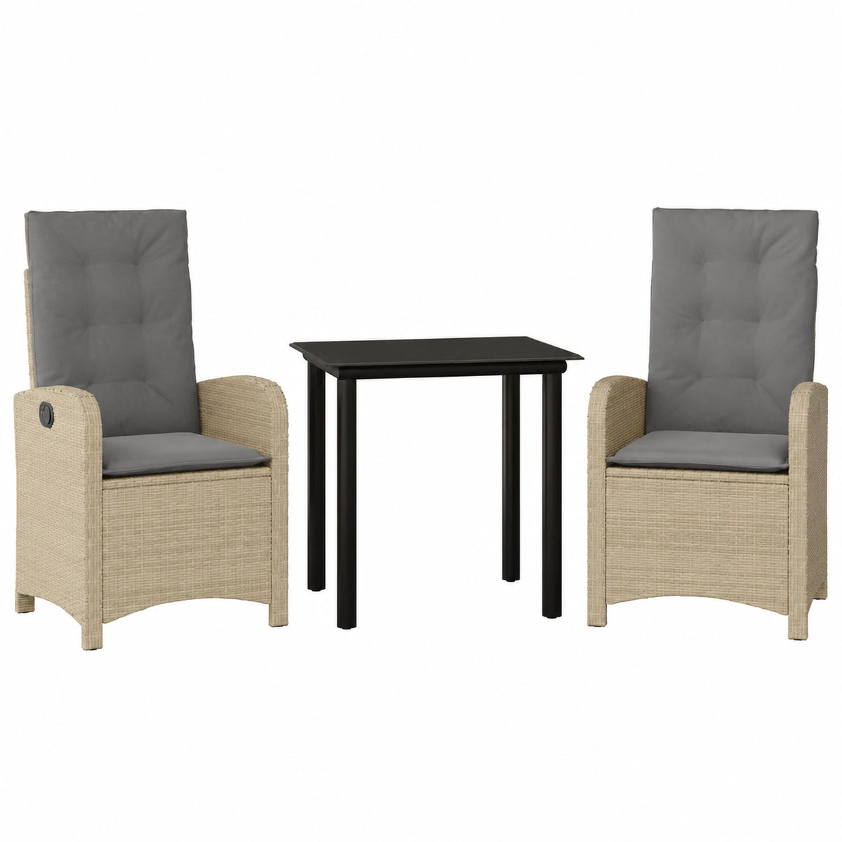 Salon de jardin, 3 pièces, en verre trempé et résine tressée, coloris beige, pour la terrasse ou le jardin