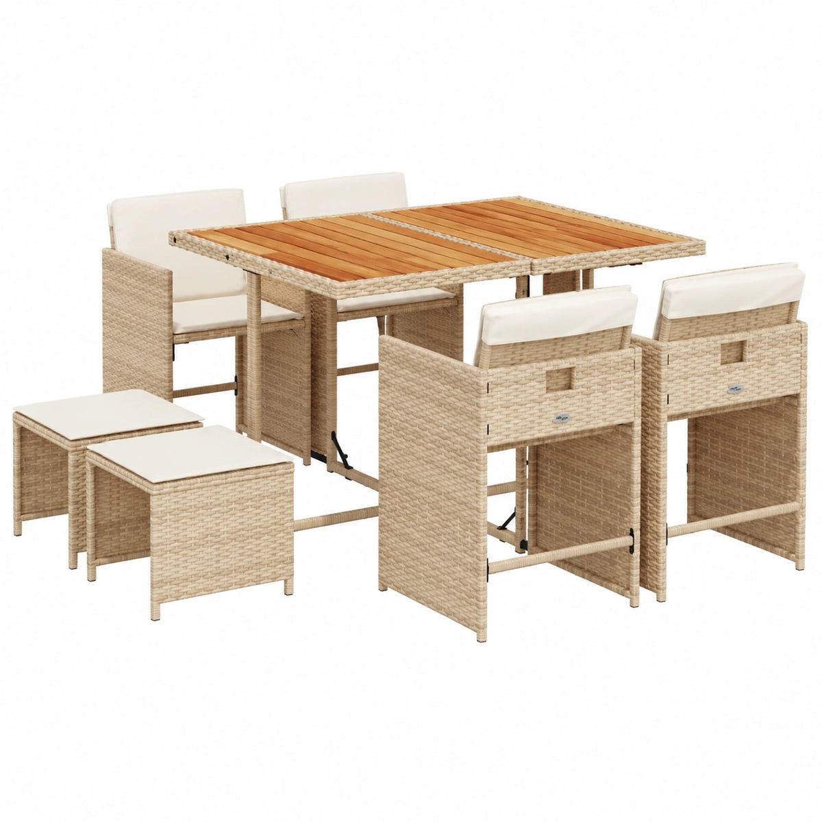 Salon de jardin, 9 pièces, pliable, en résine tressée, coloris beige, pour la terrasse ou le jardin
