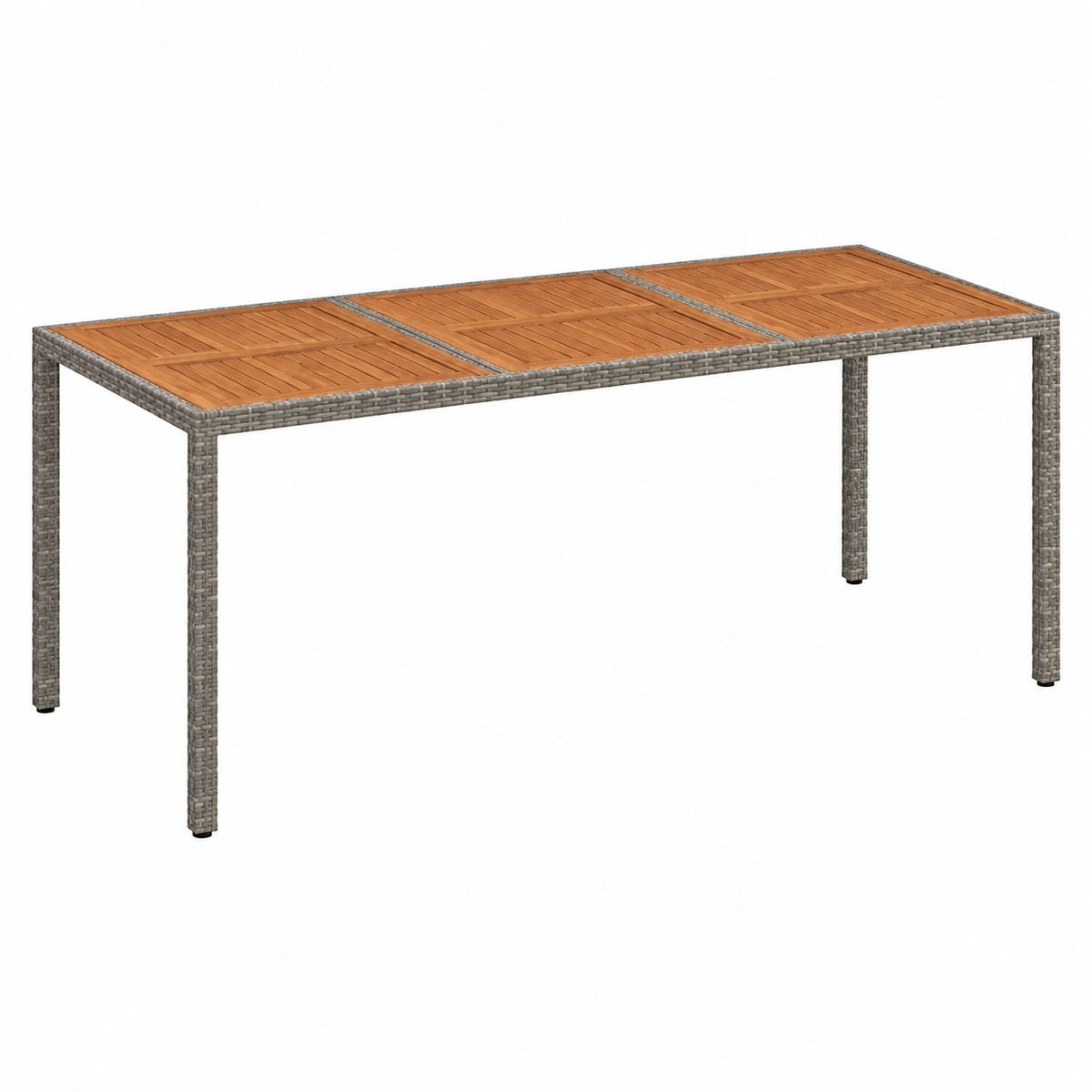 Table à manger, en résine tressée, 190 x 90 x 75 cm, coloris gris, pour la salle à manger
