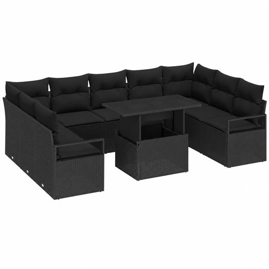 Salon de jardin, en résine tressée, modulable, coloris noir, 10 pièces, pour la terrasse ou le jardin
