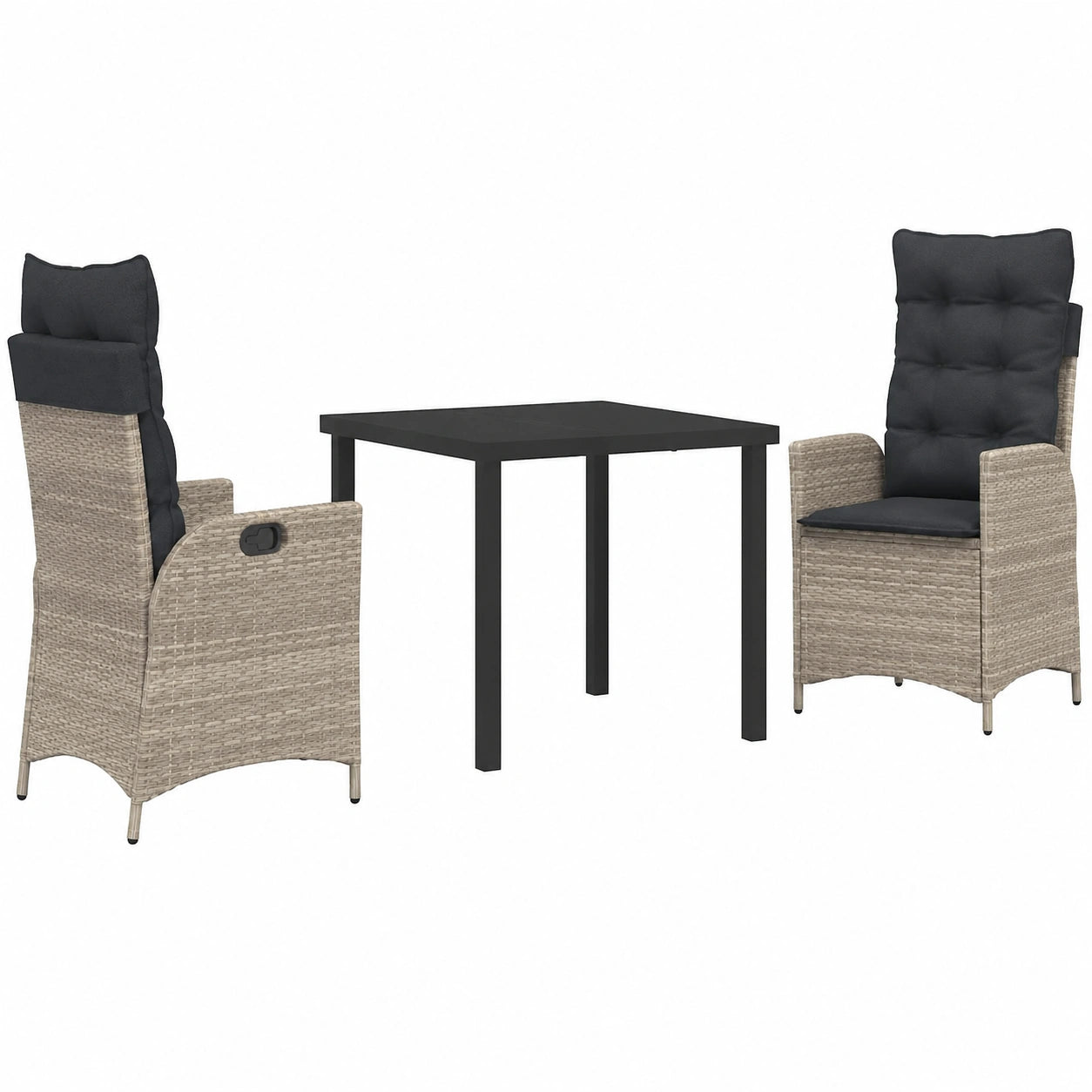 Salon de jardin, 3 pièces, réglable, en acier et verre, coloris gris, pour la terrasse ou le jardin