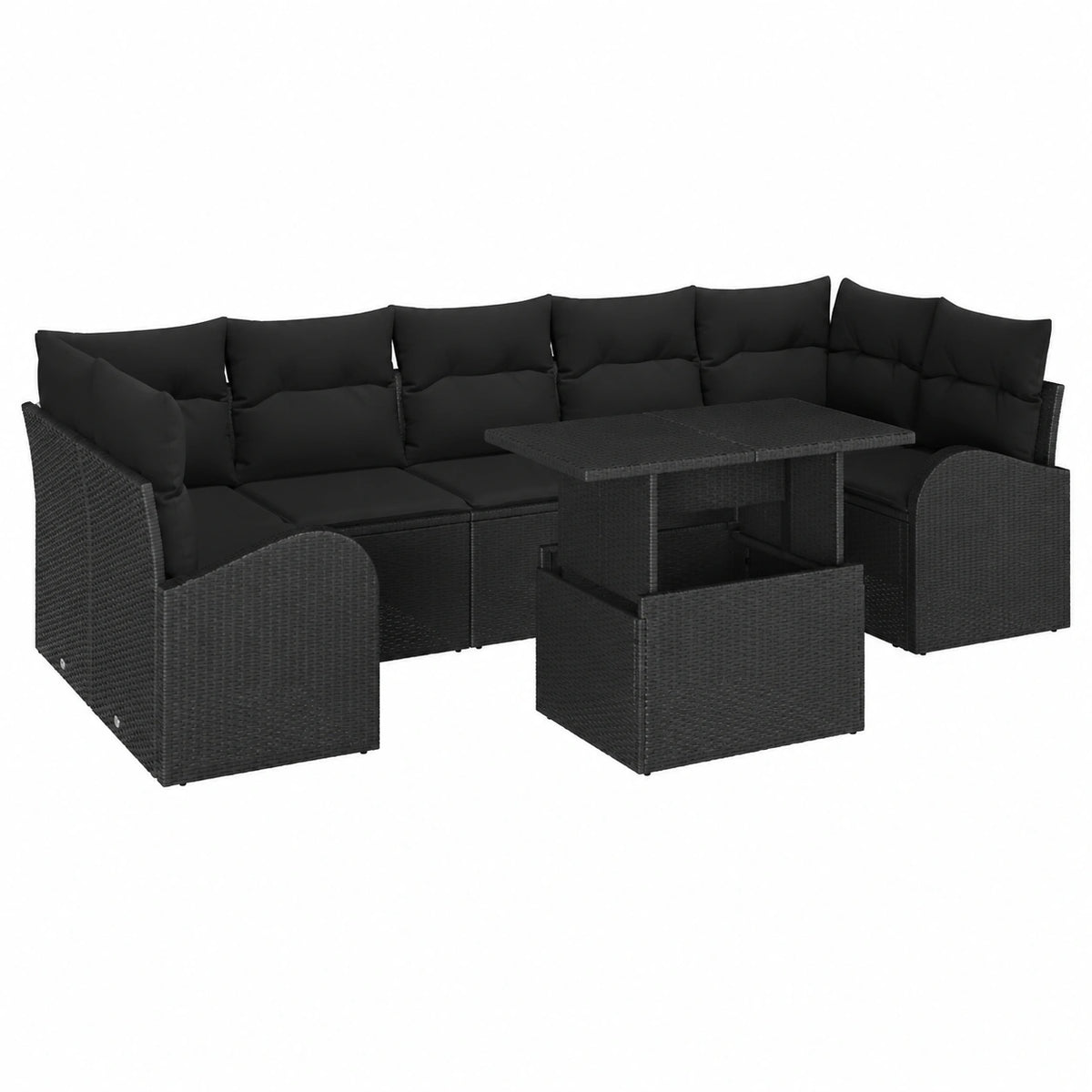 Salon de jardin, modulable, 8 pièces, coloris noir, pour la terrasse ou le jardin