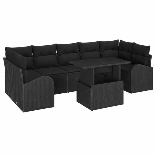 Salon de jardin, modulable, 8 pièces, coloris noir, pour la terrasse ou le jardin