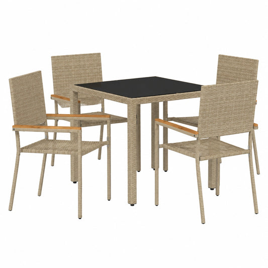 Salon de jardin, en résine tressée, 5 pièces, coloris beige, pour la terrasse ou le jardin