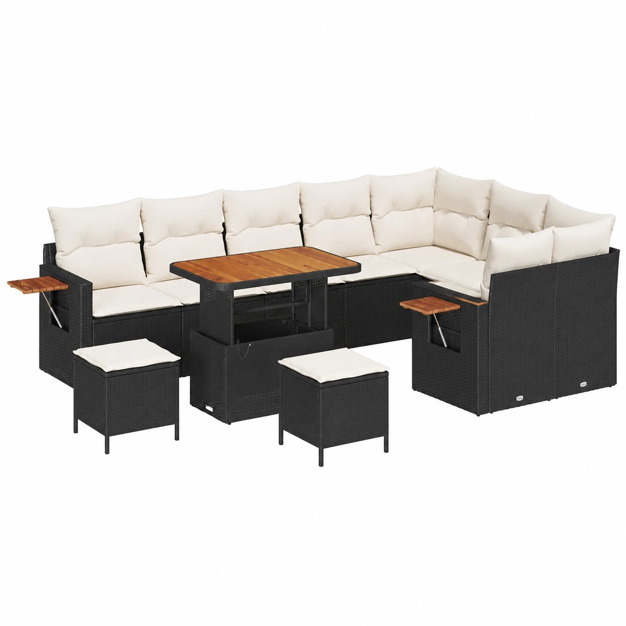 Salon de jardin, en résine tressée, modulable, coloris noir, 12 pièces, pour la terrasse ou le jardin