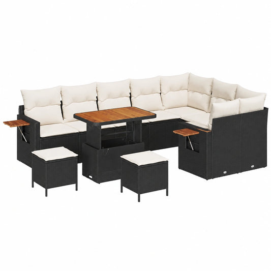 Salon de jardin, en résine tressée, modulable, coloris noir, 12 pièces, pour la terrasse ou le jardin