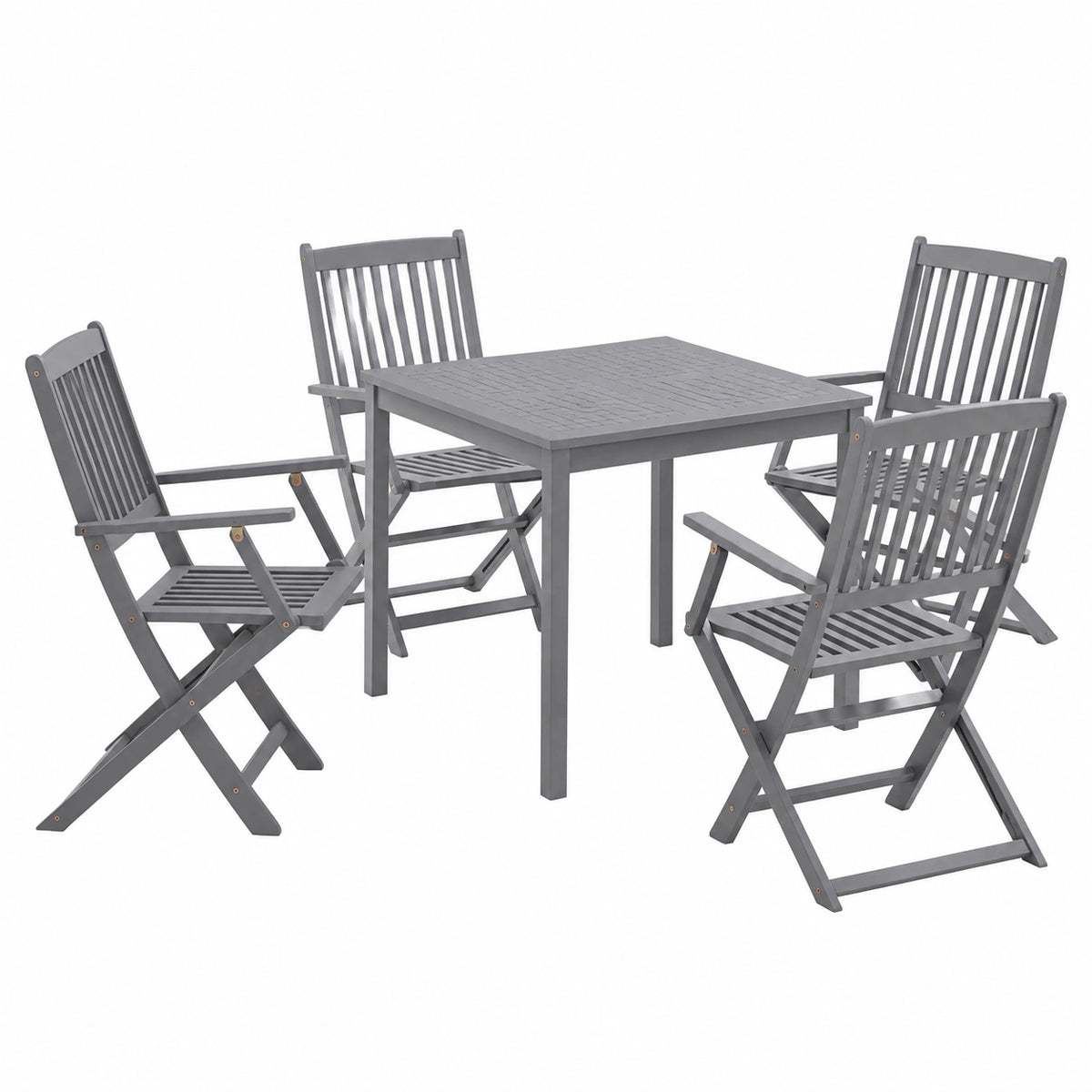 Salon de jardin, pliable, coloris gris, 5 pièces, 80 x 80 cm, pour la terrasse ou le jardin