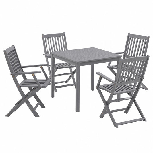 Salon de jardin, pliable, coloris gris, 5 pièces, 80 x 80 cm, pour la terrasse ou le jardin