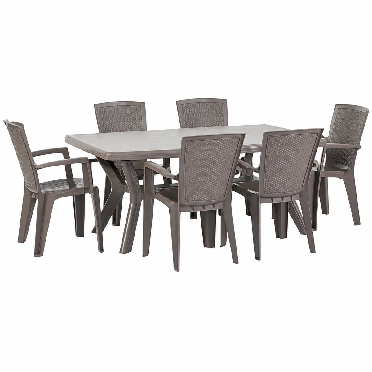 Salon de jardin, coloris taupe, 6 places, pour la terrasse ou le jardin