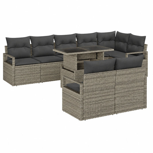 Salon de jardin, en résine tressée, modulable, coloris gris, 9 pièces, pour la terrasse ou le jardin