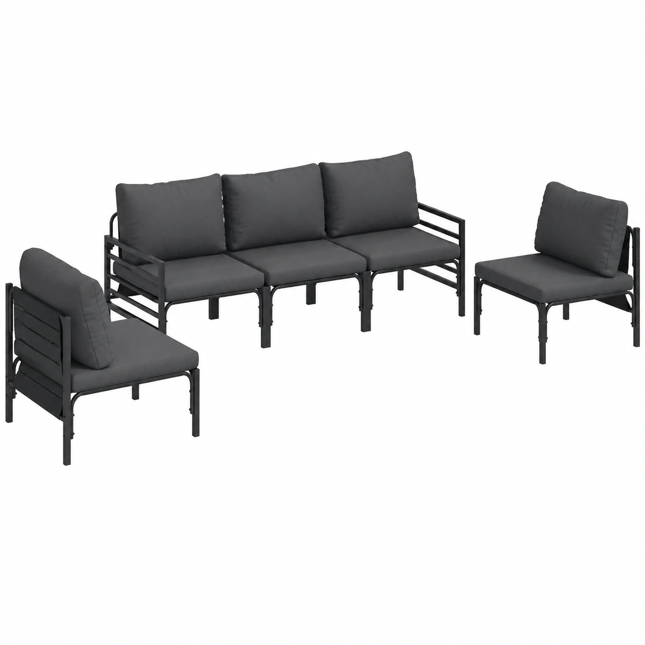 Salon de jardin, en acier, 5 pièces, coloris noir, pour la terrasse ou le jardin