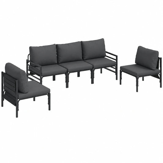 Salon de jardin, en acier, 5 pièces, coloris noir, pour la terrasse ou le jardin