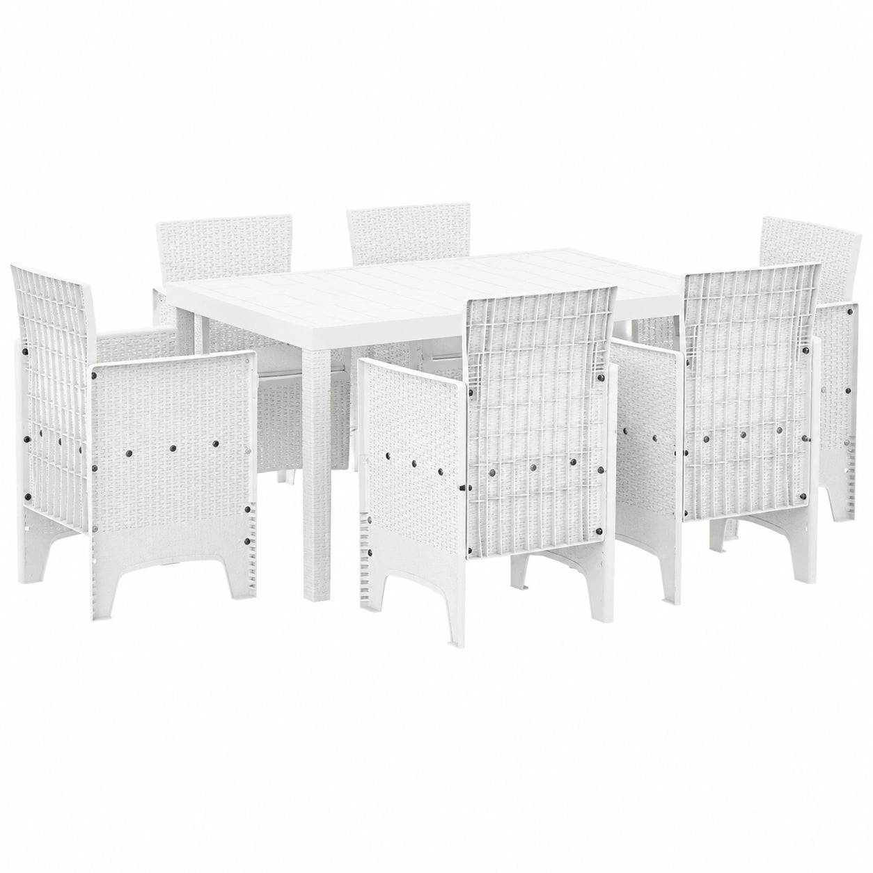 Salon de jardin, 7 pièces, coloris blanc, pour la terrasse ou le jardin