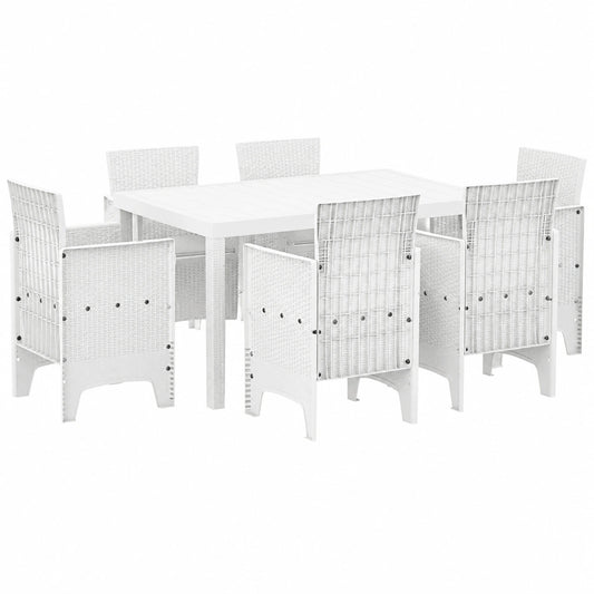 Salon de jardin, 7 pièces, coloris blanc, pour la terrasse ou le jardin