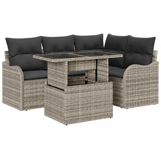 Salon de jardin, en résine tressée, coloris gris, 5 pièces, pour la terrasse ou le jardin