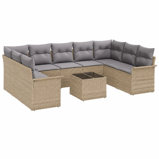 Salon de jardin, en résine tressée, coloris noir, 10 pièces, pour la terrasse ou le jardin