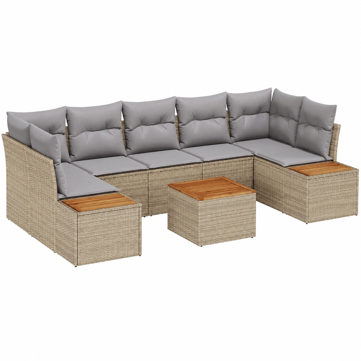 Salon de jardin, en résine tressée, coloris beige, 8 pièces, pour la terrasse ou le jardin