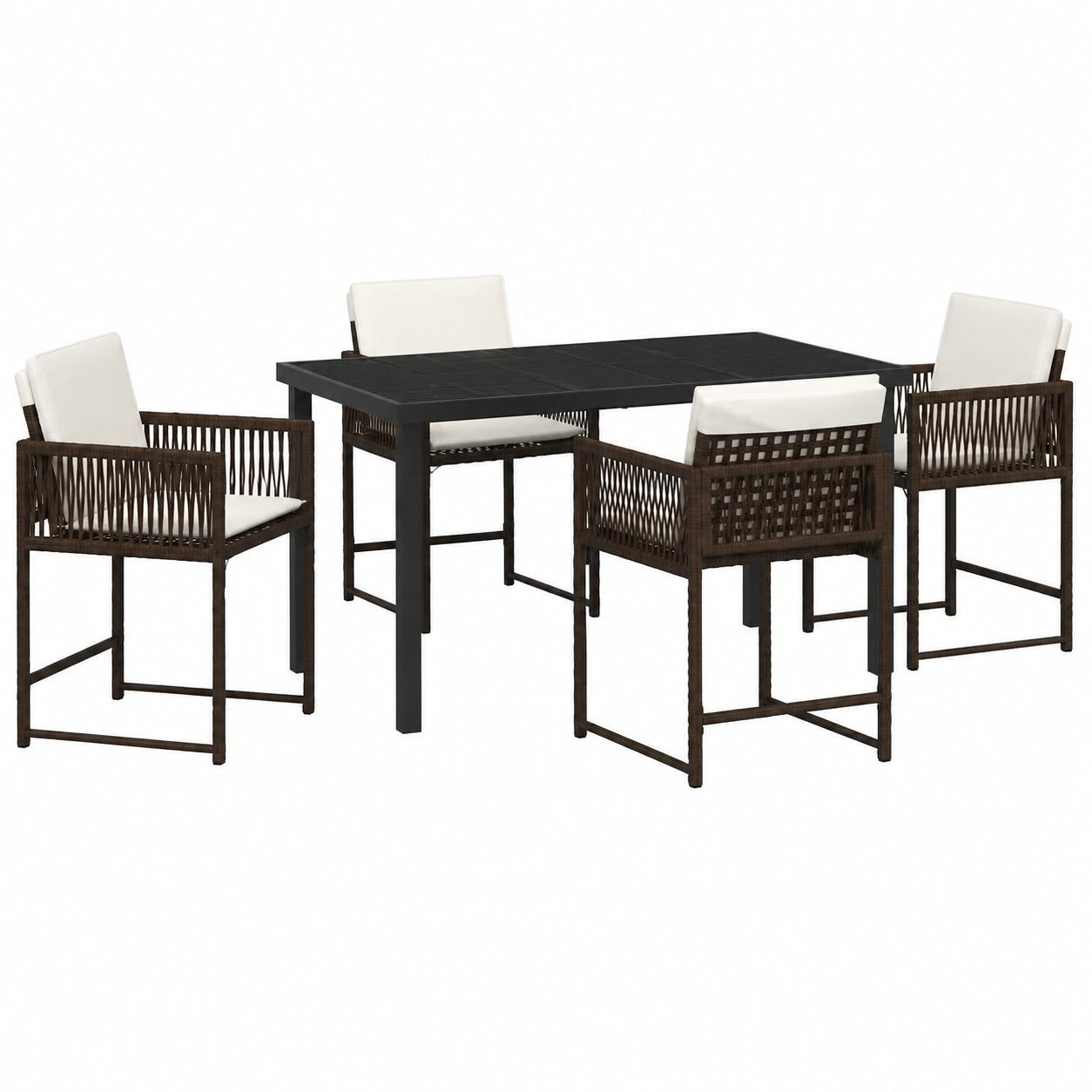 Salon de jardin, en résine tressée, coloris marron, 5 pièces, pour la terrasse ou le jardin