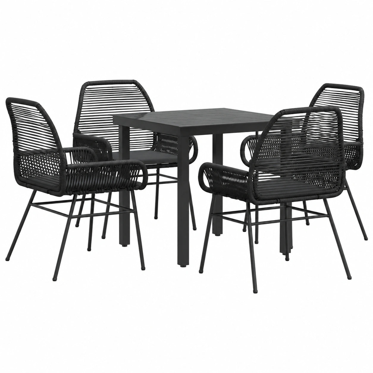 Salon de jardin, en verre trempé et résine tressée, 5 pièces, coloris noir, pour la terrasse ou le jardin