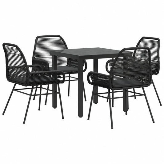 Salon de jardin, en verre trempé et résine tressée, 5 pièces, coloris noir, pour la terrasse ou le jardin
