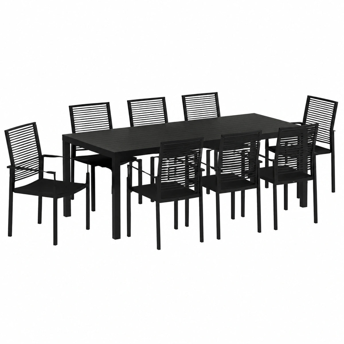 Salon de jardin, 9 pièces, coloris noir, pour la terrasse ou le jardin