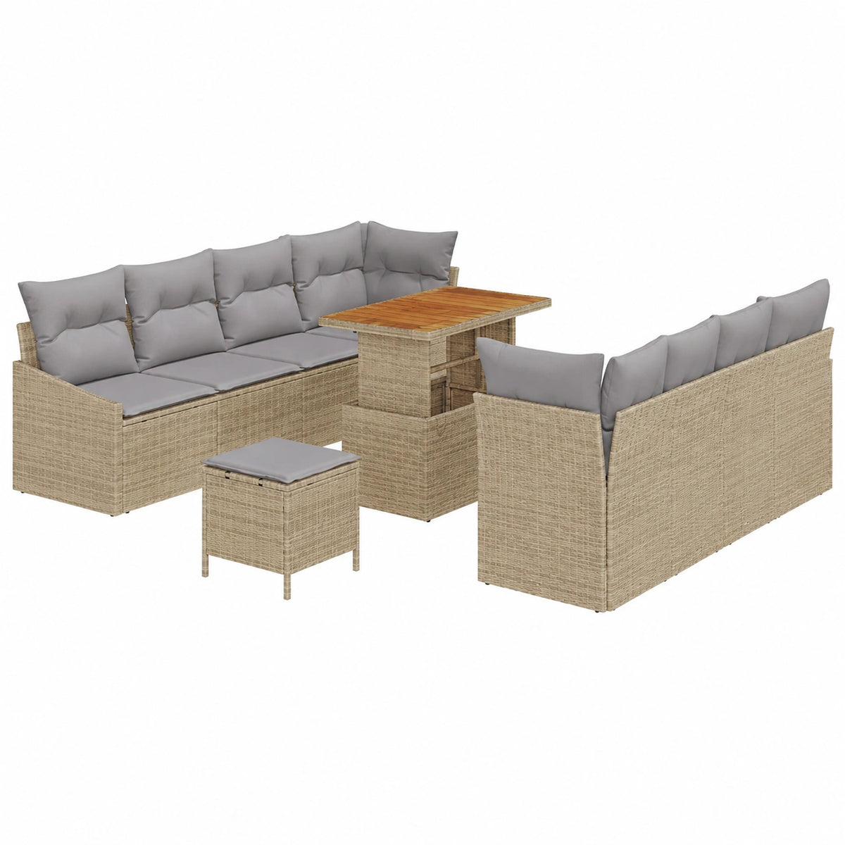 Salon de jardin, 11 pièces, modulable, avec rangement, en résine tressée, coloris gris et beige, pour la terrasse ou le jardin