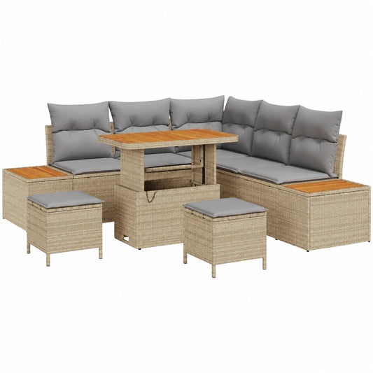 Salon de jardin, modulable, en résine tressée, 8 pièces, coloris beige, pour la terrasse ou le jardin