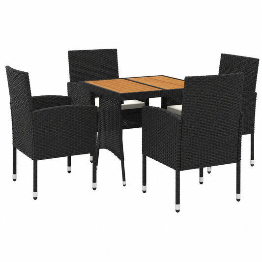 Table à manger, en résine tressée, coloris noir, 5 pièces, pour la salle à manger
