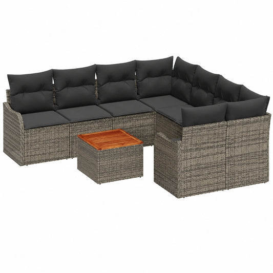 Salon de jardin, 9 pièces, modulable, en résine tressée, coloris gris, pour la terrasse ou le jardin