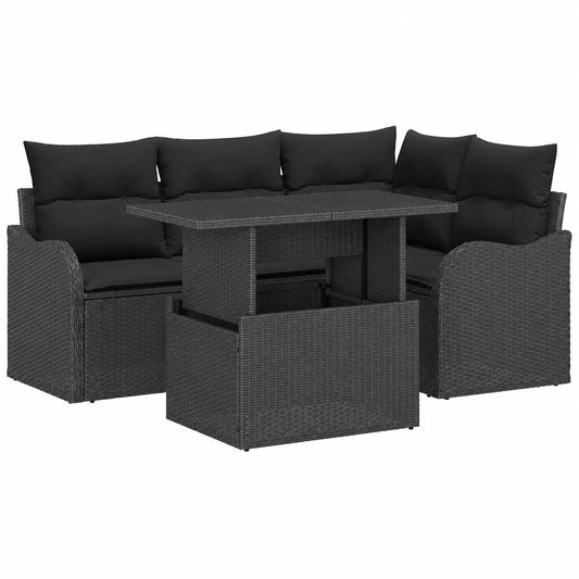 Salon de jardin, en résine tressée, 5 pièces, coloris noir, pour la terrasse ou le jardin