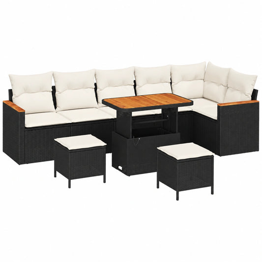Salon de jardin, modulable, en résine tressée, 9 pièces, coloris noir, pour la terrasse ou le jardin