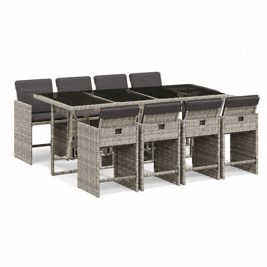 Salon de jardin, en résine tressée, avec rangement, coloris gris, 9 pièces, pour la terrasse ou le jardin