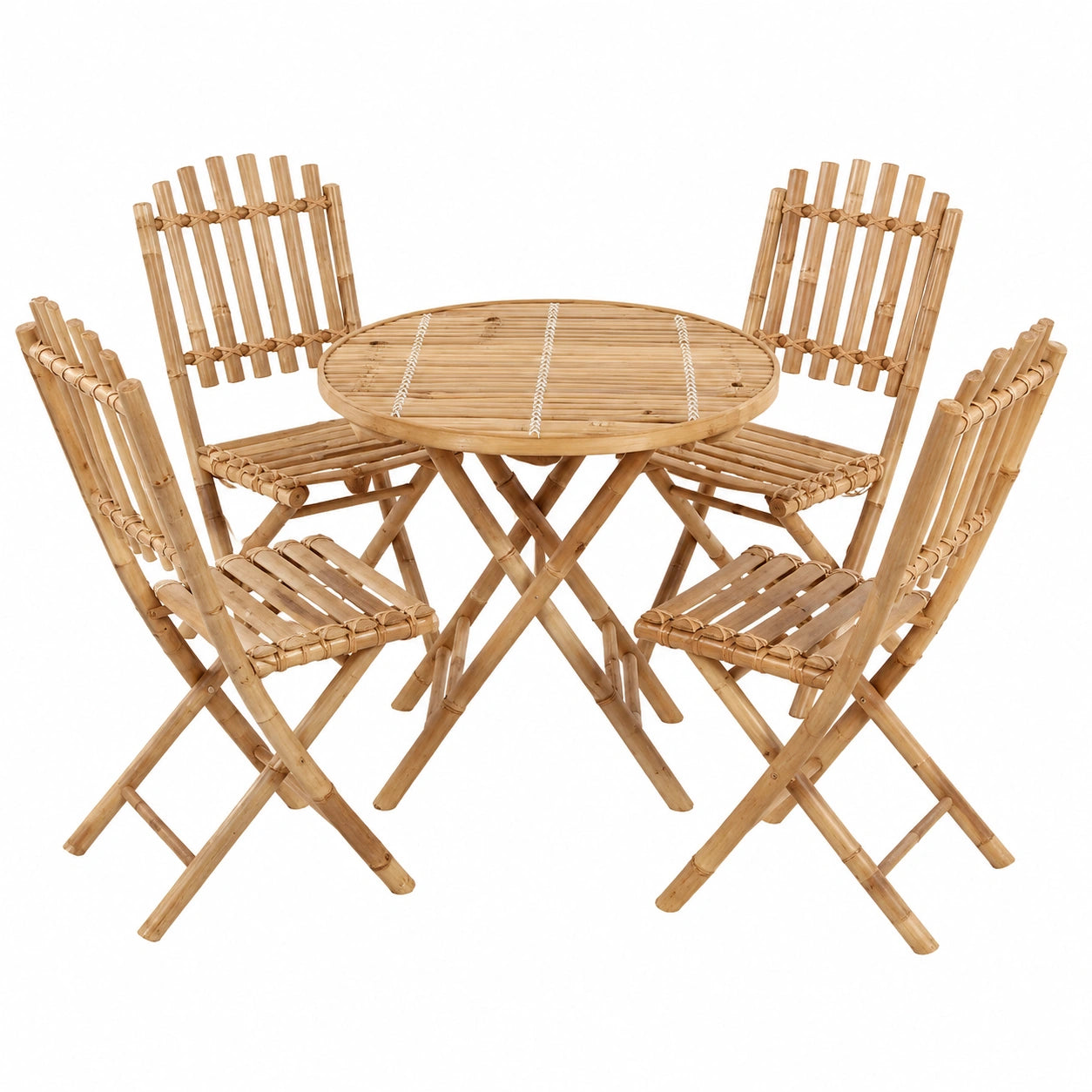 Table, en bambou, avec 4 chaises, pliable, 5 pièces, 80 x 70 cm, pour les espaces de vie