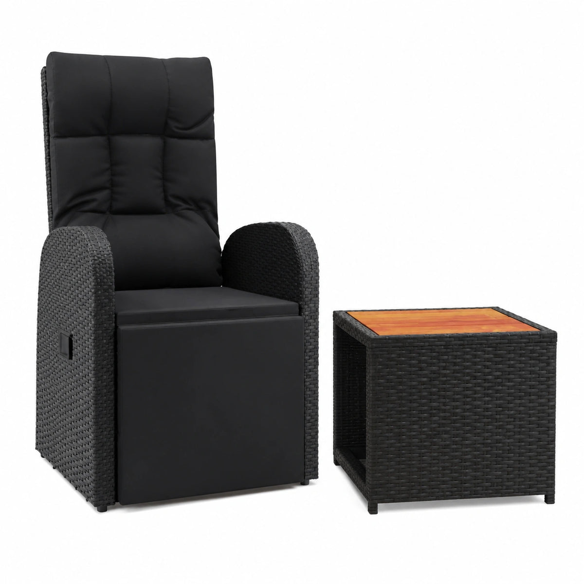 Salon de jardin, en résine tressée, coloris noir, 2 pièces, pour la terrasse ou le jardin