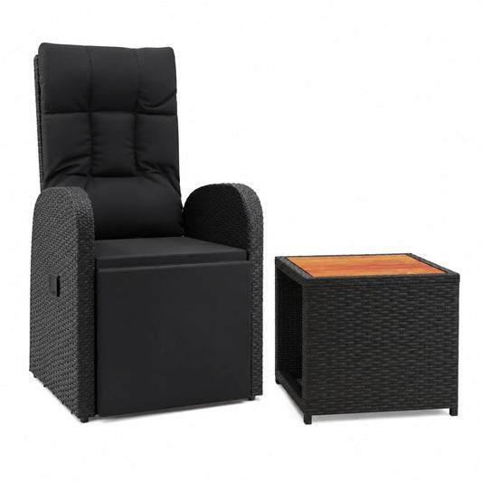 Salon de jardin, en résine tressée, coloris noir, 2 pièces, pour la terrasse ou le jardin