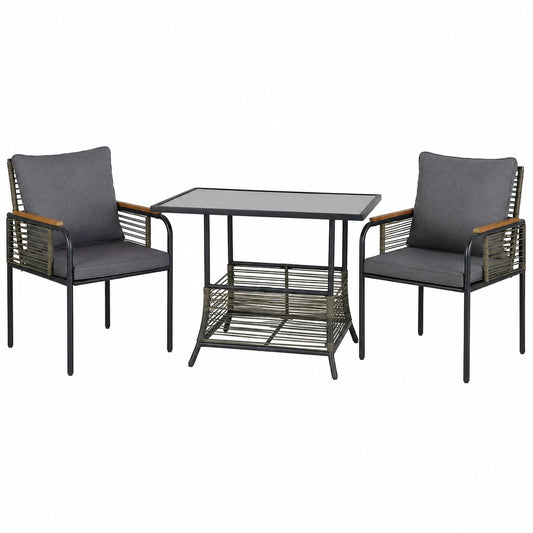 Salon de jardin, en résine tressée, 3 pièces, coloris gris et marron, pour la terrasse ou le jardin