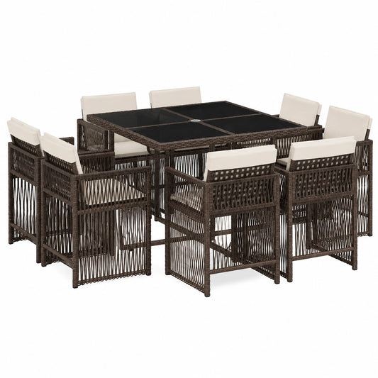 Salon de jardin, pliable, avec rangement, en résine tressée, 9 pièces, coloris blanc et crème, pour la terrasse ou le jardin