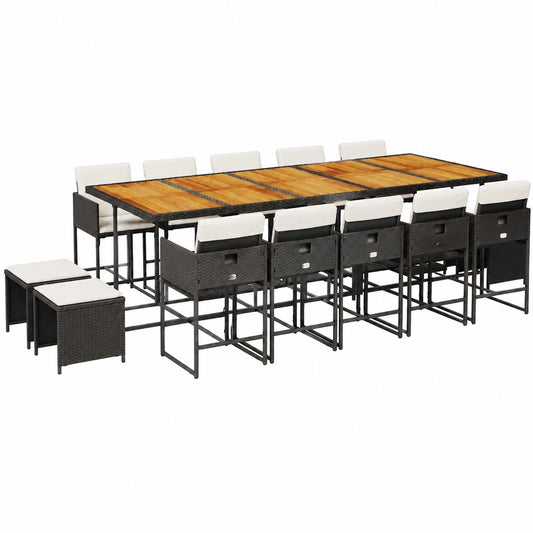 Salon de jardin, modulable, avec rangement, en résine tressée, coloris noir, pour la terrasse ou le jardin